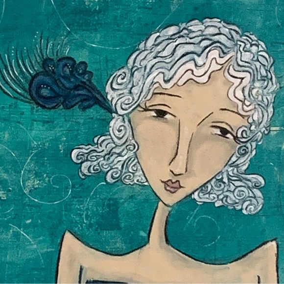 ORIGINAL ART! ALLISON WEEKS THOMAS “Peacock Girl” ORIGINAL MIXED MEDIA PAINTING! - Picture 4 of 10